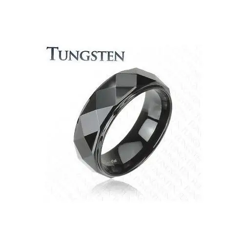 Biżuteria e-shop Wolframowa obrączka - czarny pierścionek, ścięte krawędzie - rozmiar: 65