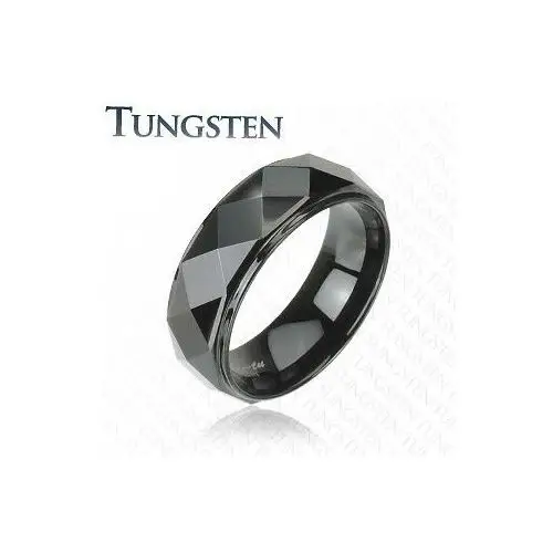 Wolframowa obrączka - czarny pierścionek, ścięte krawędzie - rozmiar: 72 Biżuteria e-shop