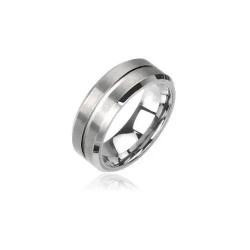 Wolframowa obrączka - szlifowany pierścionek srebrny - Rozmiar: 62