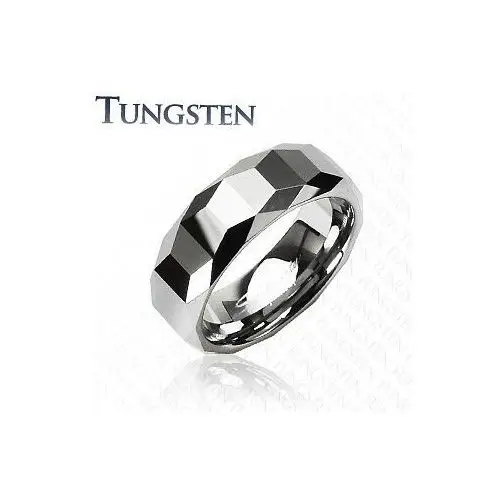 Biżuteria e-shop Wolframowy pierścionek fasetowany - wysoki połysk z geometrycznym wzorem - rozmiar: 59