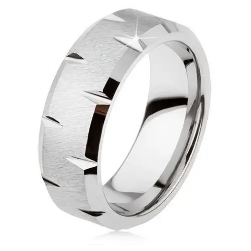 Wolframowy pierścionek o satynowej powierzchni, drobne lśniące nacięcia wokół obwodu - rozmiar: 67 Biżuteria e-shop