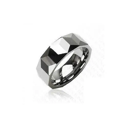 Wolframowy pierścionek srebrnego koloru, geometrycznie szlifowana powierzchnia 8 mm - Rozmiar: 66, AB37.12