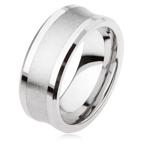 Biżuteria e-shop Wolframowy pierścionek srebrnego koloru, matowy środkowy pas, lśniące krawędzie - rozmiar: 67