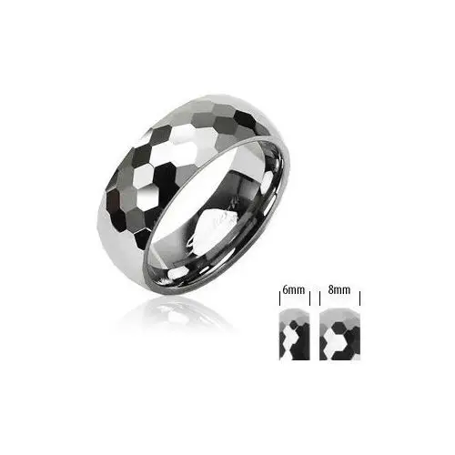 Wolframowy pierścionek srebrnego koloru, wyszlifowane lśniące sześciokąty, 6 mm - rozmiar: 62 Biżuteria e-shop