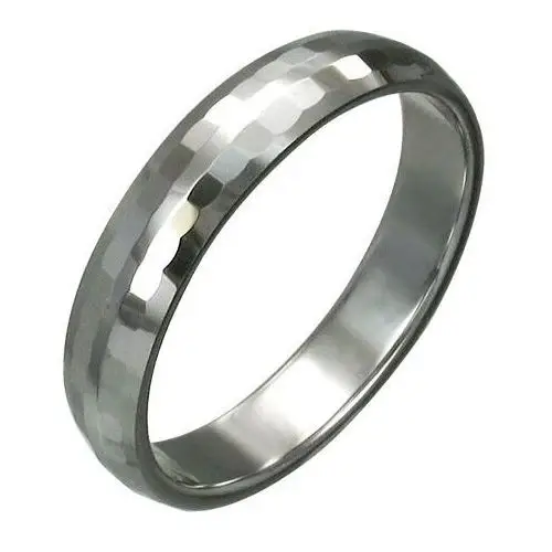 Wolframowy pierścionek z delikatnie oszlifowanymi prostokątami, 3 mm - rozmiar: 55 Biżuteria e-shop