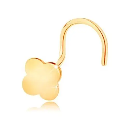 Zagięty piercing do nosa z żółtego 14K złota - mała czterolistna koniczynka na szczęście, GG140.13