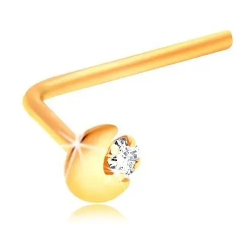 Biżuteria e-shop Zagięty piercing do nosa z żółtego 14k złota, sierp księżyca, bezbarwna cyrkonia