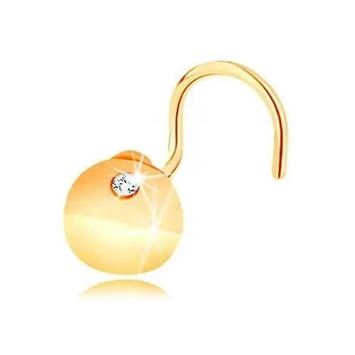 Zagięty piercing do nosa z żółtego 14K złota - wgięte kółko z przezroczystą cyrkonią