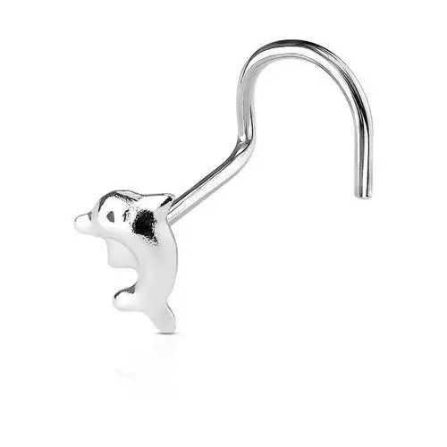 Zagięty piercing do nosa ze srebra 925 - mały delfin w skoku Biżuteria e-shop