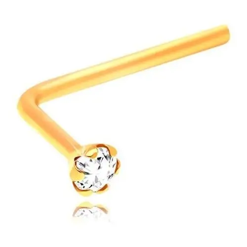 Zagięty piercing do nosa, żółte 14k złoto, bezbarwna oszlifowana cyrkonia, 1,5 mm Biżuteria e-shop