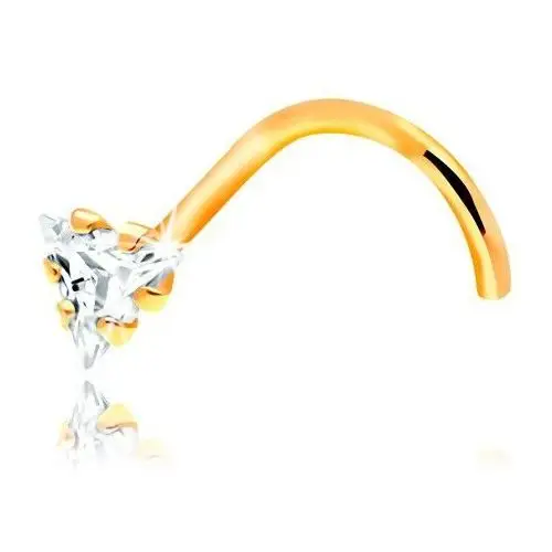Zagięty piercing do nosa - żółte 14k złoto, bezbarwny cyrkoniowy trójkąt Biżuteria e-shop