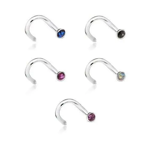 Zagięty stalowy piercing do nosa z kolorowymi kamyczkami - kolor: ciemny fiolet Biżuteria e-shop
