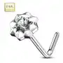 Biżuteria e-shop Zakrzywiony piercing do nosa z białego złota 585 - mała bezbarwna cyrkonia, gwiazdka, 0,8 mm Sklep