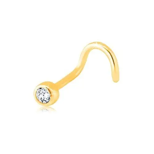 Biżuteria e-shop Zakrzywiony piercing do nosa z żółtego 9k złota - przezroczysta lśniąca cyrkonia w oprawce