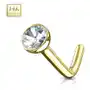 Biżuteria e-shop Zakrzywiony piercing z żółtego złota 585 - bezbarwna cyrkonia, okrągła oprawa, 0,8 mm Sklep