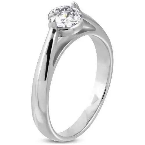 Zaręczynowy pierścionek, stal 316l srebrnego koloru, bezbarwna cyrkonia, zaokrąglone ramiona - rozmiar: 59 Biżuteria e-shop