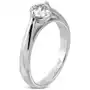 Zaręczynowy pierścionek, stal 316l srebrnego koloru, bezbarwna cyrkonia, zaokrąglone ramiona - rozmiar: 59 Biżuteria e-shop Sklep
