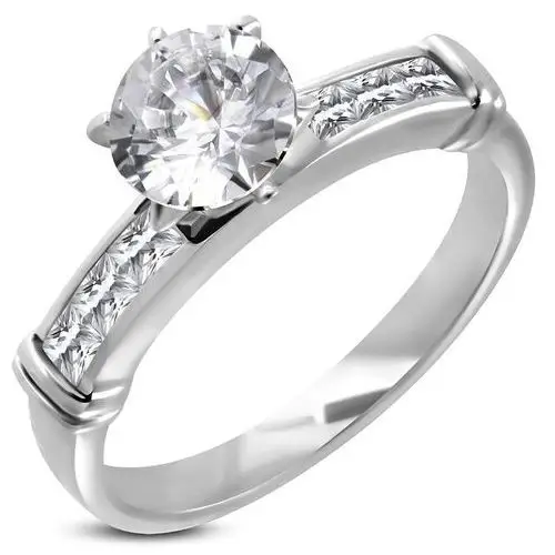 Zaręczynowy pierścionek z dużą osadzoną cyrkonią, linia cyrkonii w prostokątnej przedniej części - rozmiar: 60 Biżuteria e-shop