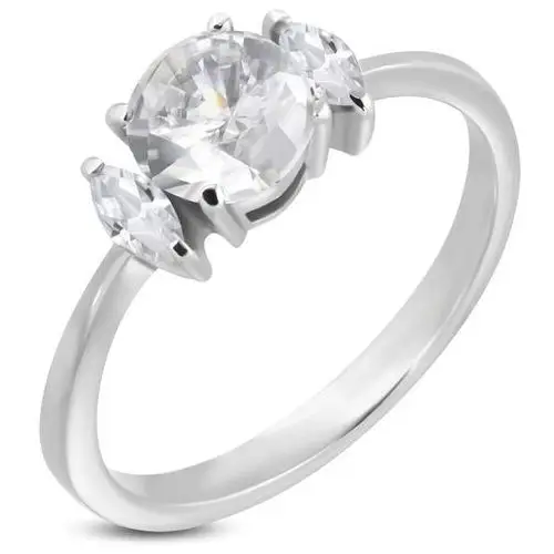Zaręczynowy pierścionek z okrągłą cyrkonią i dwiema owalnymi cyrkoniami - rozmiar: 59 Biżuteria e-shop