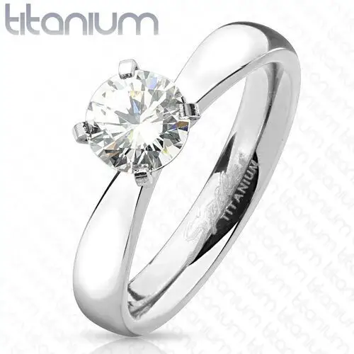 Zaręczynowy pierścionek z tytanu, srebrny kolor, okrągła przejrzysta cyrkonia, lśniące ramiona - rozmiar: 49 Biżuteria e-shop