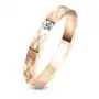 Zaręczynowy pierścionek ze stali - bezbarwna cyrkonia, kolor miedziany, delikatne grawerowanie - rozmiar: 49 Biżuteria e-shop Sklep