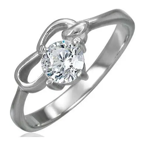 Zaręczynowy pierścionek ze stali chirurgicznej z cyrkonią bezbarwnego koloru i dwiema pętelkami - rozmiar: 57 Biżuteria e-shop