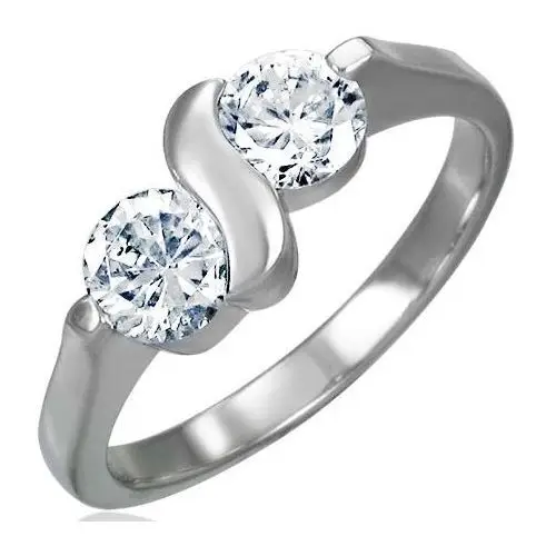 Biżuteria e-shop Zaręczynowy pierścionek ze stali chirurgicznej z podwójną cyrkonią - rozmiar: 56