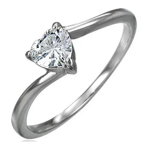 Zaręczynowy stalowy pierścionek, cyrkoniowe serce bezbarwnego koloru, wąskie zakrzywione ramione - Rozmiar: 55, D4.14