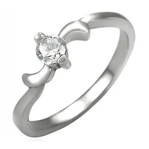 Biżuteria e-shop Zaręczynowy stalowy pierścionek z cyrkonią i listkami na krawędziach - rozmiar: 49