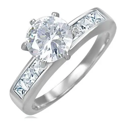 Zaręczynowy stalowy pierścionek z wystającą cyrkonią pośrodku - rozmiar: 54 Biżuteria e-shop