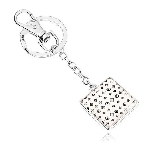 Biżuteria e-shop Zawieszka na klucze cabochon, kwadrat z emalią, drobny wzór na białym tle