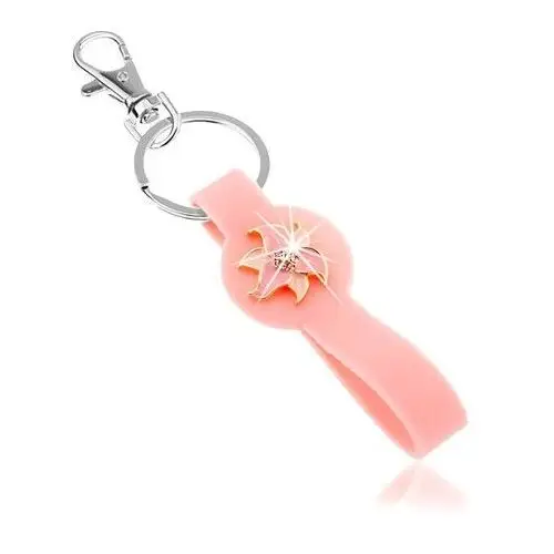Zawieszka na klucze, sylikonowa część różowego koloru, lśniący kwiat