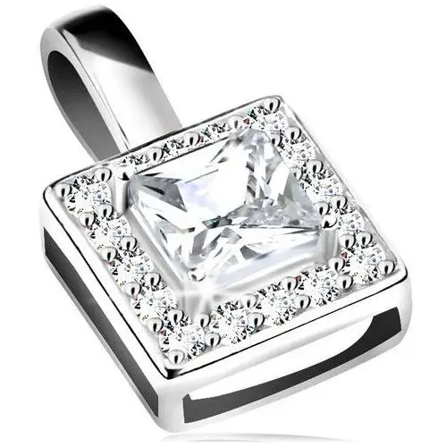 Zawieszka, srebro 925, błyszczący zarys kwadratu, bezbarwna oszlifowana cyrkonia pośrodku Biżuteria e-shop