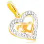 Zawieszka w połączonym złocie 585 - dwa małe serca w obwodzie serca, cyrkonie Biżuteria e-shop Sklep