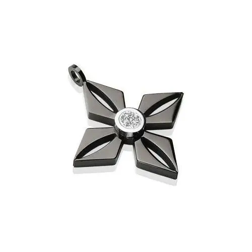 Biżuteria e-shop Zawieszka z czarnej stali chirurgicznej - kwiat z błyszczącą bezbarwną cyrkonią