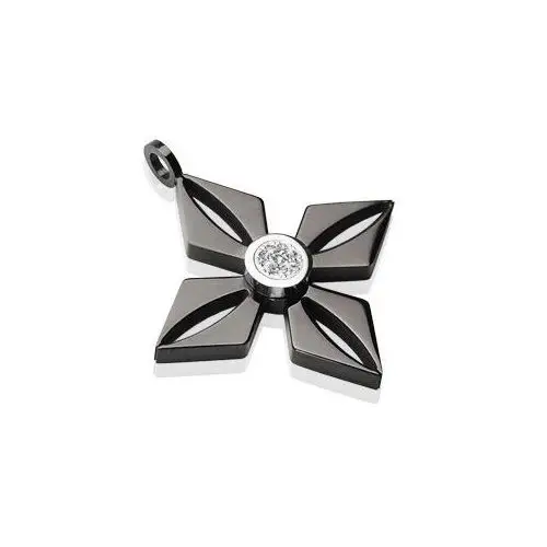 Biżuteria e-shop Zawieszka z czarnej stali chirurgicznej - kwiat z błyszczącą bezbarwną cyrkonią