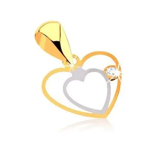Biżuteria e-shop Zawieszka z kombinowanego 9k złota - delikatny podwójny zarys serca, bezbarwna cyrkonia