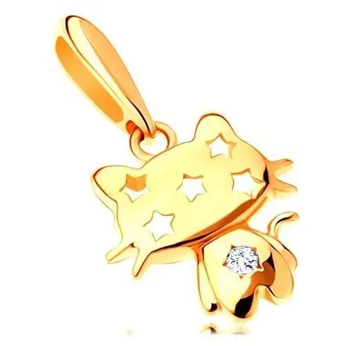 Biżuteria e-shop Zawieszka z żółtego 14k złota - błyszczący kotek, przezroczysta cyrkonia, gwiazdy