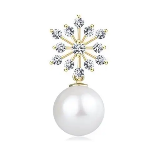 Zawieszka z żółtego 14k złota - błyszczący płatek śniegu, okrągła biała perła Biżuteria e-shop