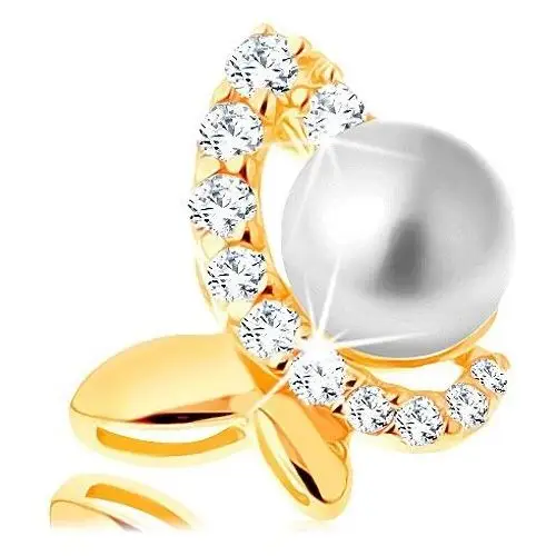 Zawieszka z żółtego 14k złota - niesymetryczny motyl z cyrkoniową połową i perłą Biżuteria e-shop