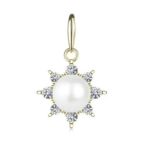 Zawieszka z żółtego 14k złota - połyskliwe słoneczko, okrągła perła białego koloru Biżuteria e-shop