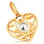 Zawieszka z żółtego złota 585 - serce ozdobione zarysami serduszek z białą perłą w środku Sklep