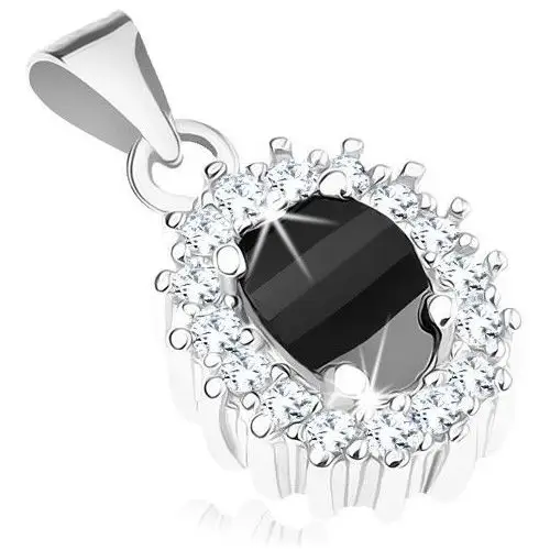 Biżuteria e-shop Zawieszka ze srebra 925, czarny cyrkoniowy owal z przezroczystym błyszczącym konturem