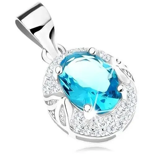 Biżuteria e-shop Zawieszka ze srebra 925, jasnoniebieski cyrkoniowy owal, przezroczysta obwódka, lśniące listki