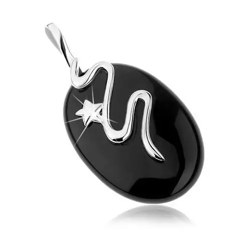 Biżuteria e-shop Zawieszka ze srebra 925, onyksowy owal czarnego koloru, falista linia, gwiazdeczka