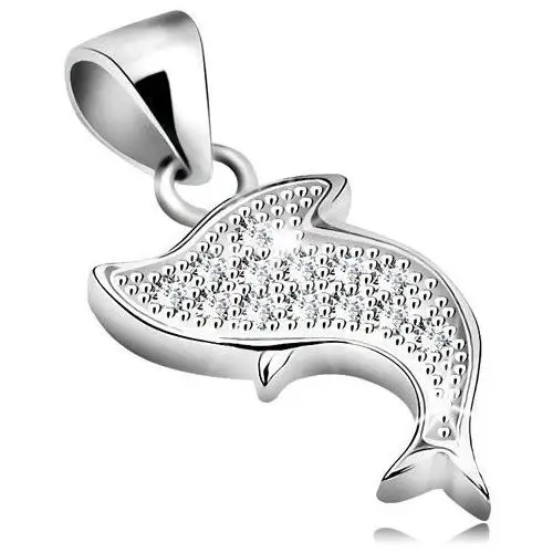 Zawieszka ze srebra 925, rodowana, skaczący delfin z bezbarwnymi cyrkoniami, AA17.22