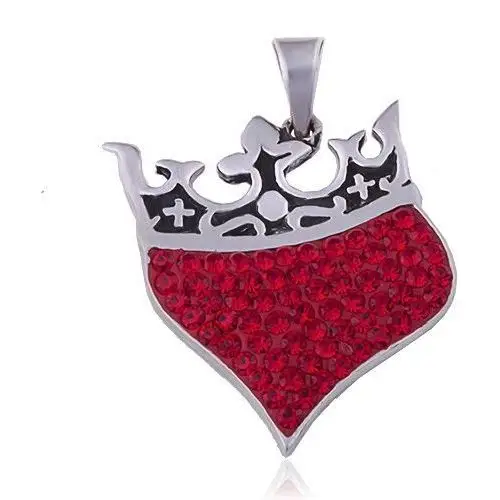 Zawieszka ze srebra 925 - serce z koroną, czerwone cyrkonie, kolor czerwony
