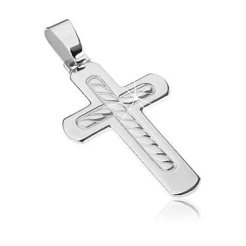 Biżuteria e-shop Zawieszka ze srebra 925 - zaokrąglony krzyż z plecionym sznurem na środku