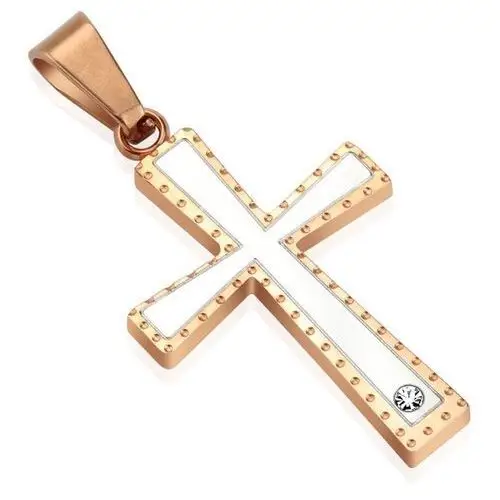 Biżuteria e-shop Zawieszka ze stali chirurgicznej - lśniący krzyżyk srebrnego i miedzianego koloru, cyrkonia