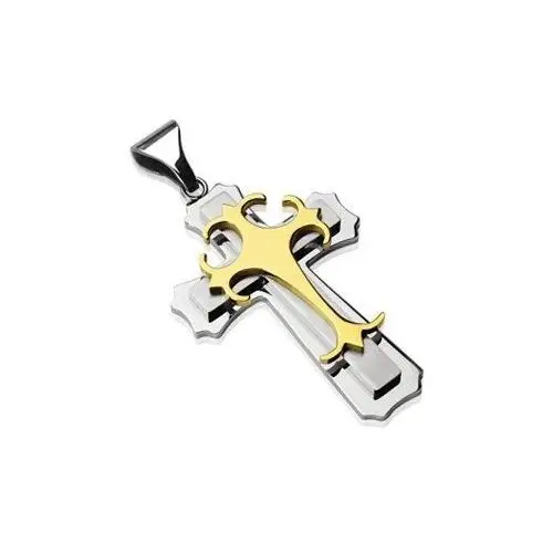 Biżuteria e-shop Zawieszka ze stali chirurgicznej - potrójny krzyż złotego i srebrnego koloru